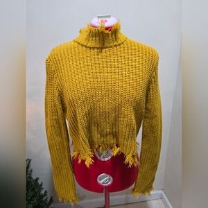Fashion Nova Mustard Cowl Neck Frayed Sweater
